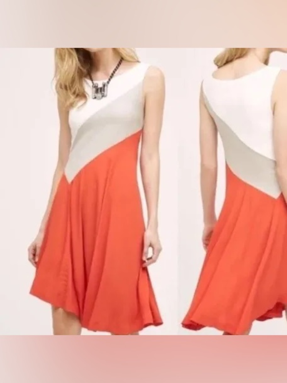 Anthropologie Maeve Knit Sleeveless Color block Dress Orange White Tan Large